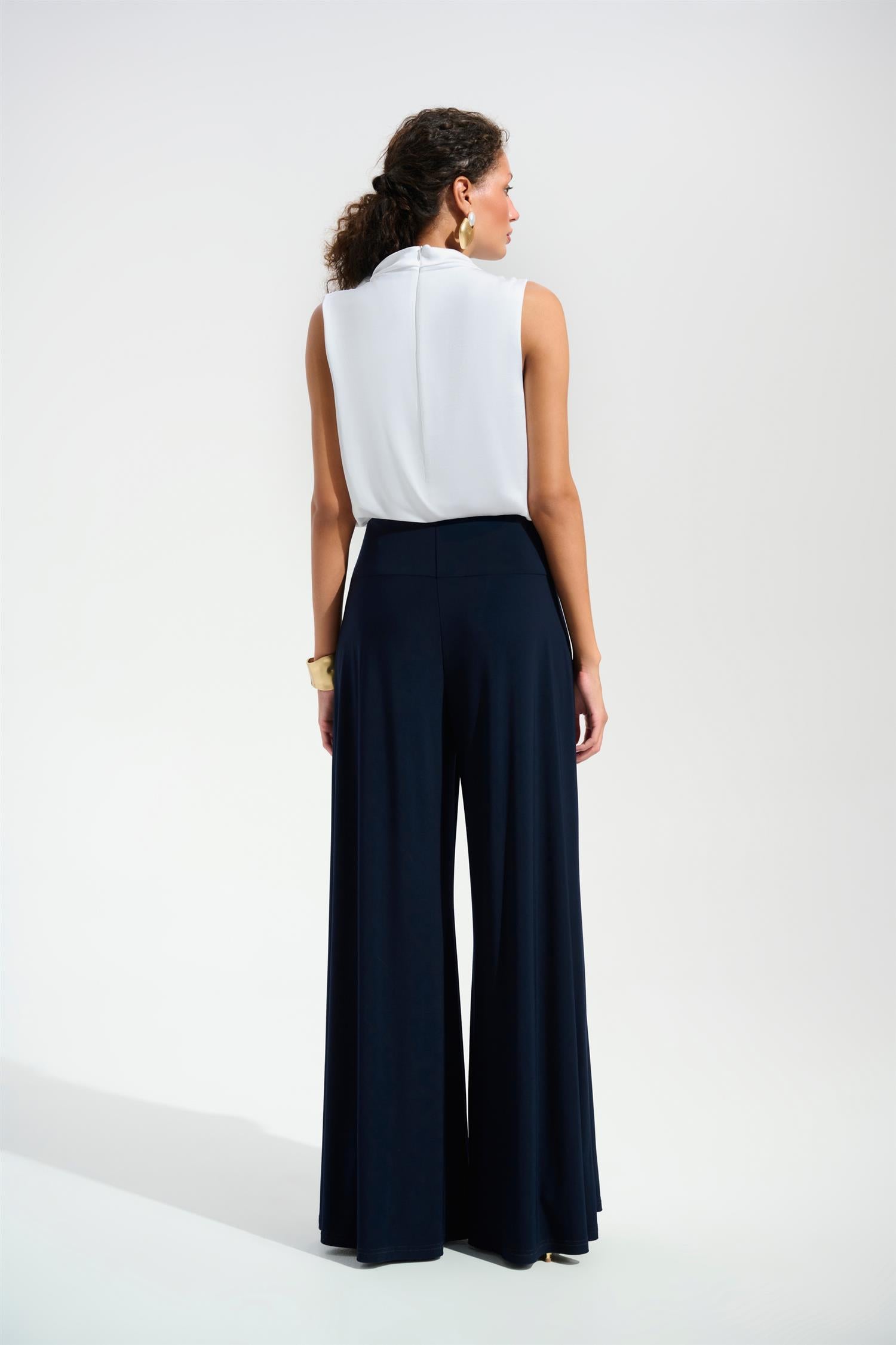 Silky Knit And Satin Wide Leg Jumpsuit Navy/White