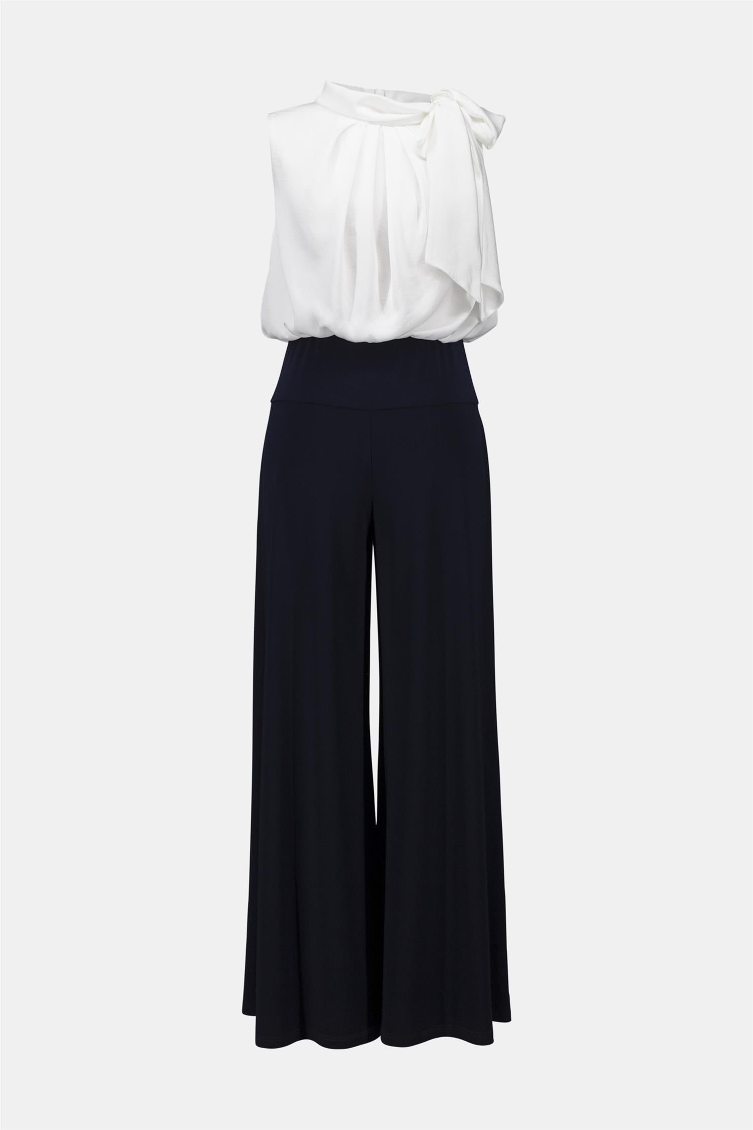 Silky Knit And Satin Wide Leg Jumpsuit Navy/White