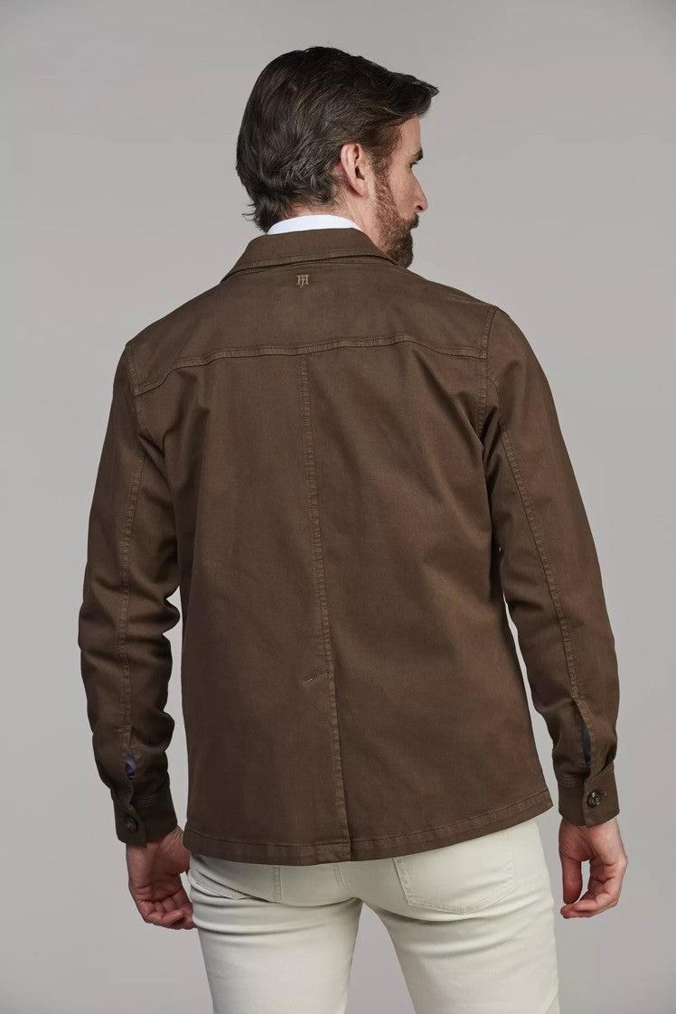 HERRINGBONE STRETCH OVERSHIRT BROWN