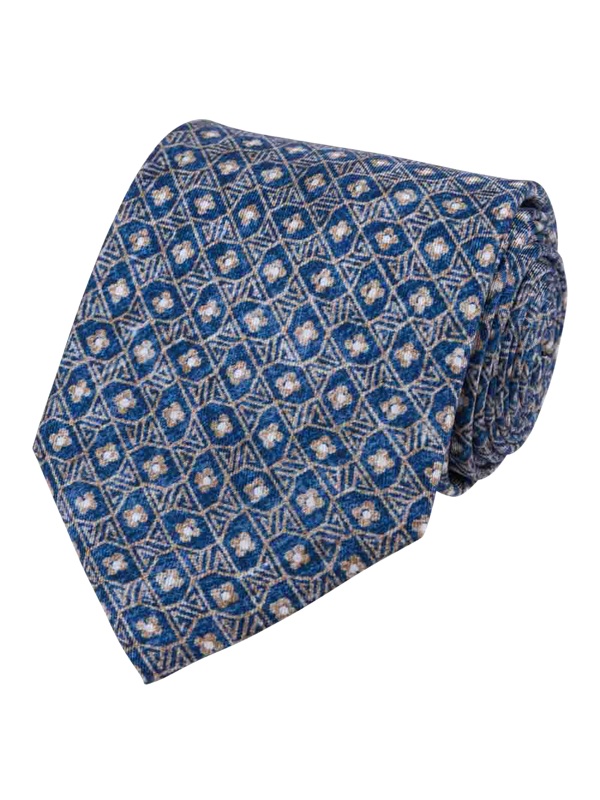 Blue Silk Print Tie