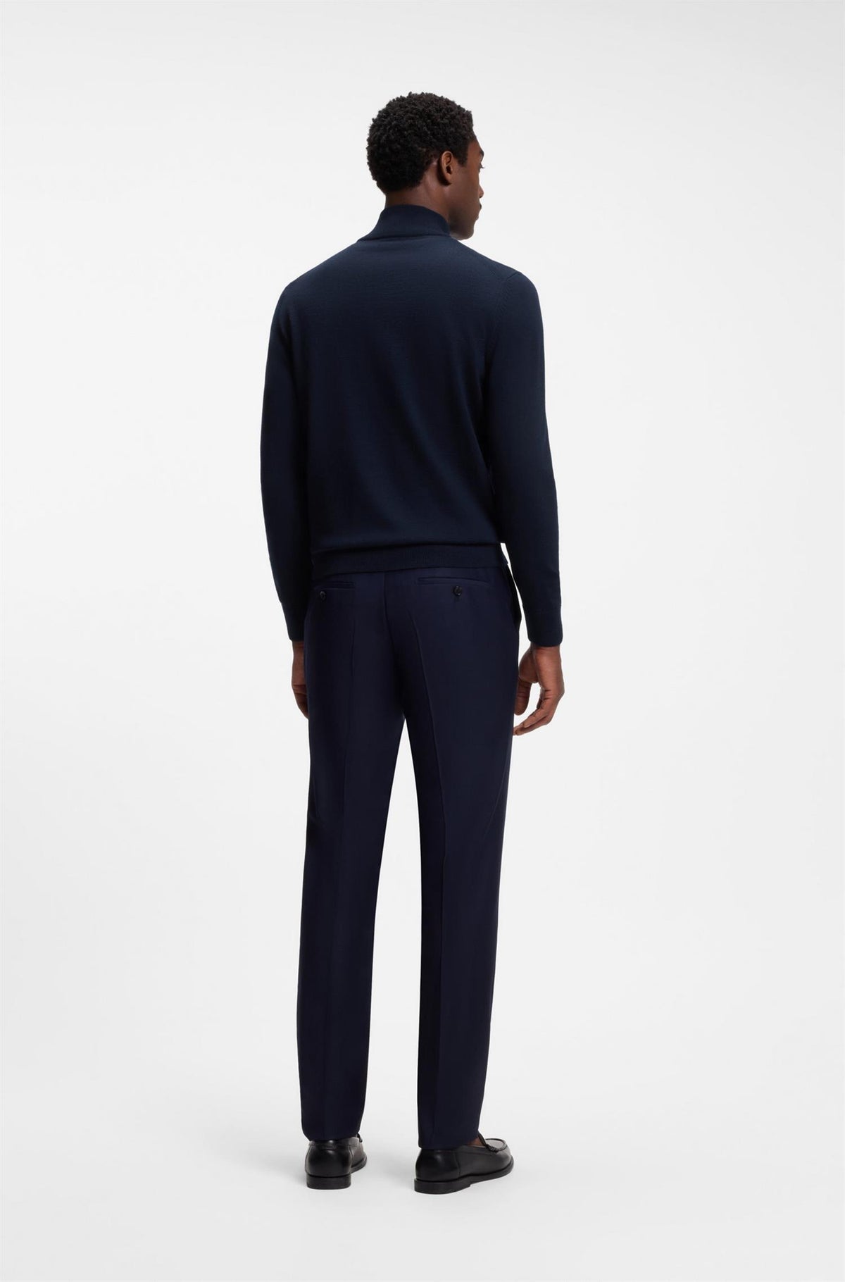 H-Ebenji Merino Wool Zip Sweater  Dark Blue