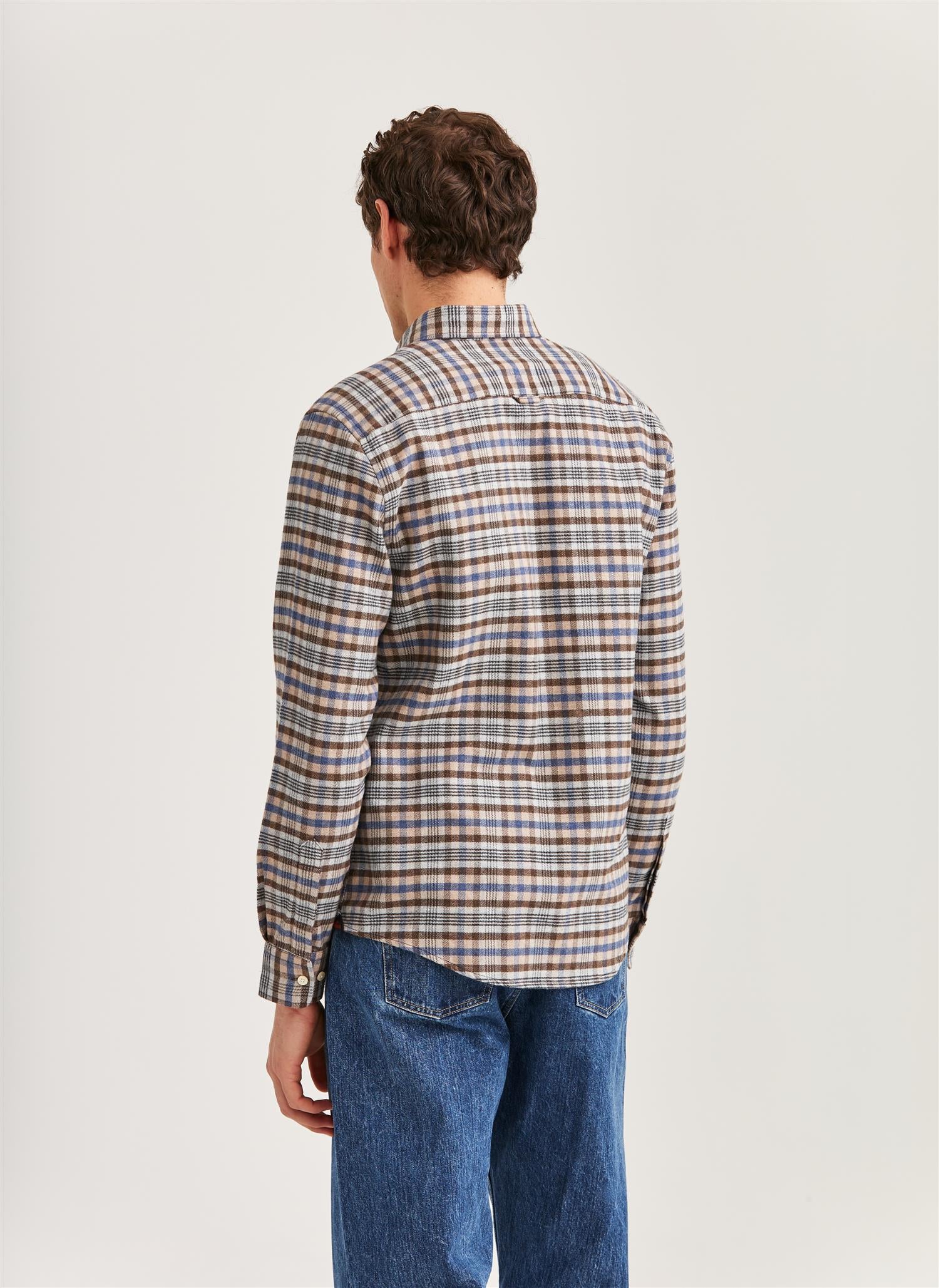 Flannel Check Shirt-Slim Fit Brown