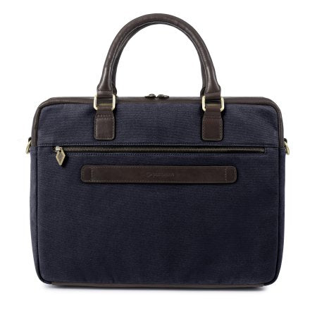 Mensajero Briefcase Brown Leather and Navy Canvas