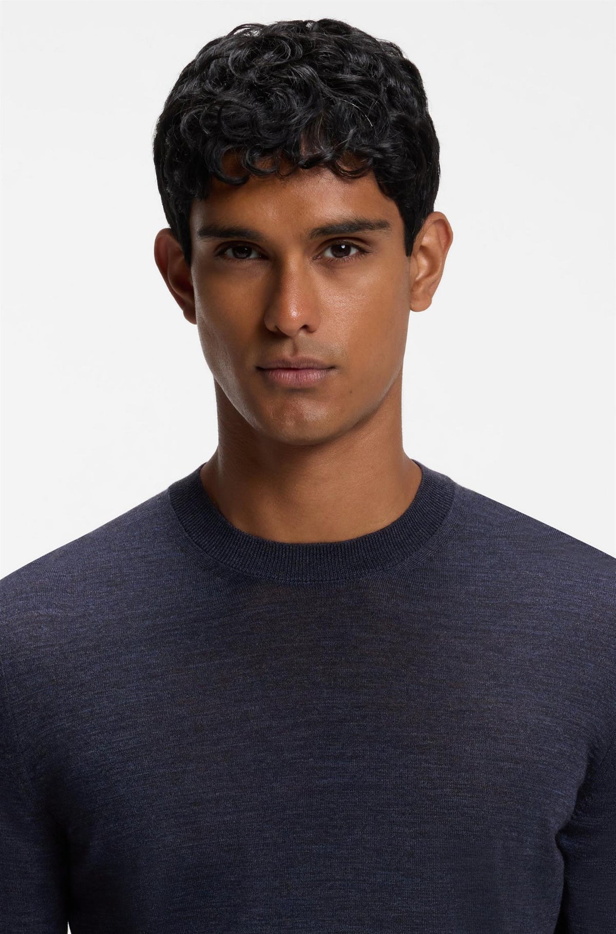 H-Leno Crew Neck Merino Wool Sweater Open Blue