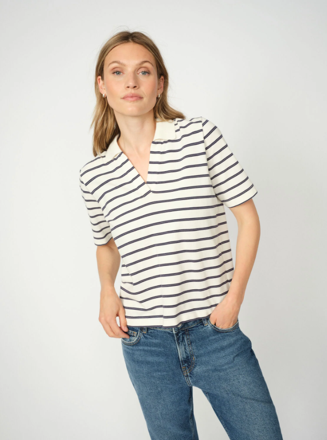 MMMilena SS Stripe Polo Tee Maritime Blue