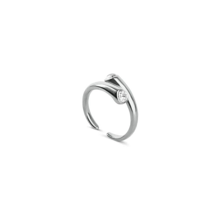 Tomine Crystal Hug Ring Stainless Steel Silver