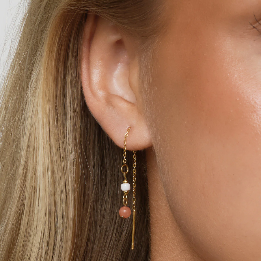 Ada Coral Bead Chain Earrings Gold