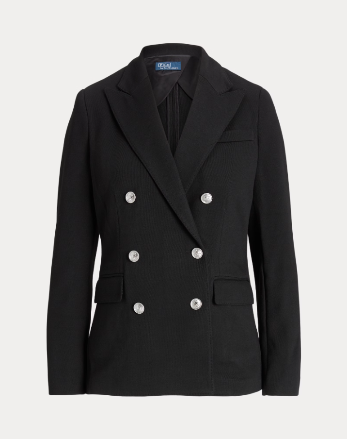 Double Breasted Knit Blazer Polo Black