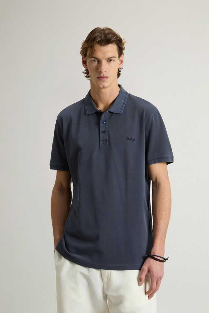 Mackinack Polo in Stretch Cotton Piquet Melton Blue