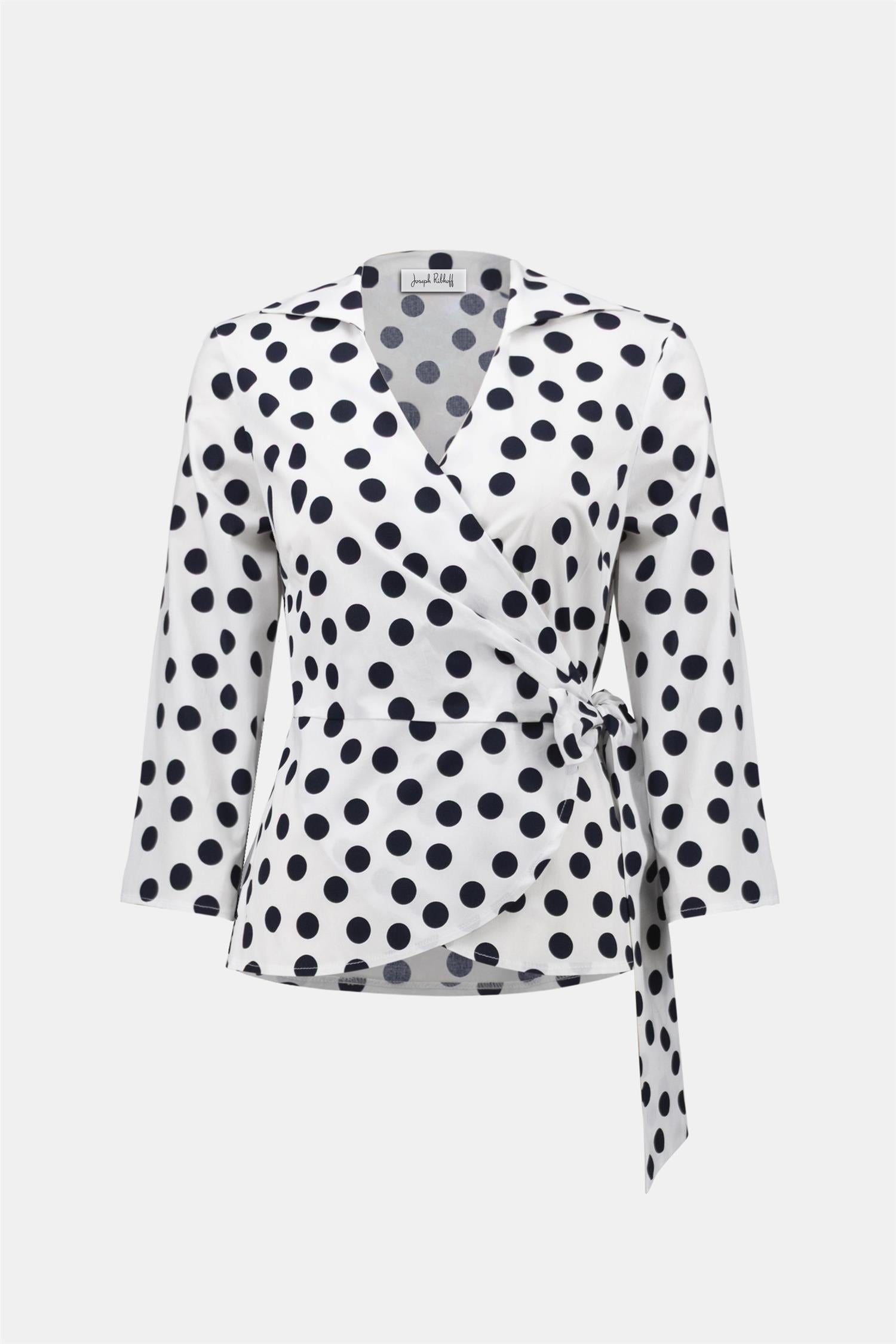 Stretch Cotton Dot Print Wrap Vanilla/Midnight BlueTop