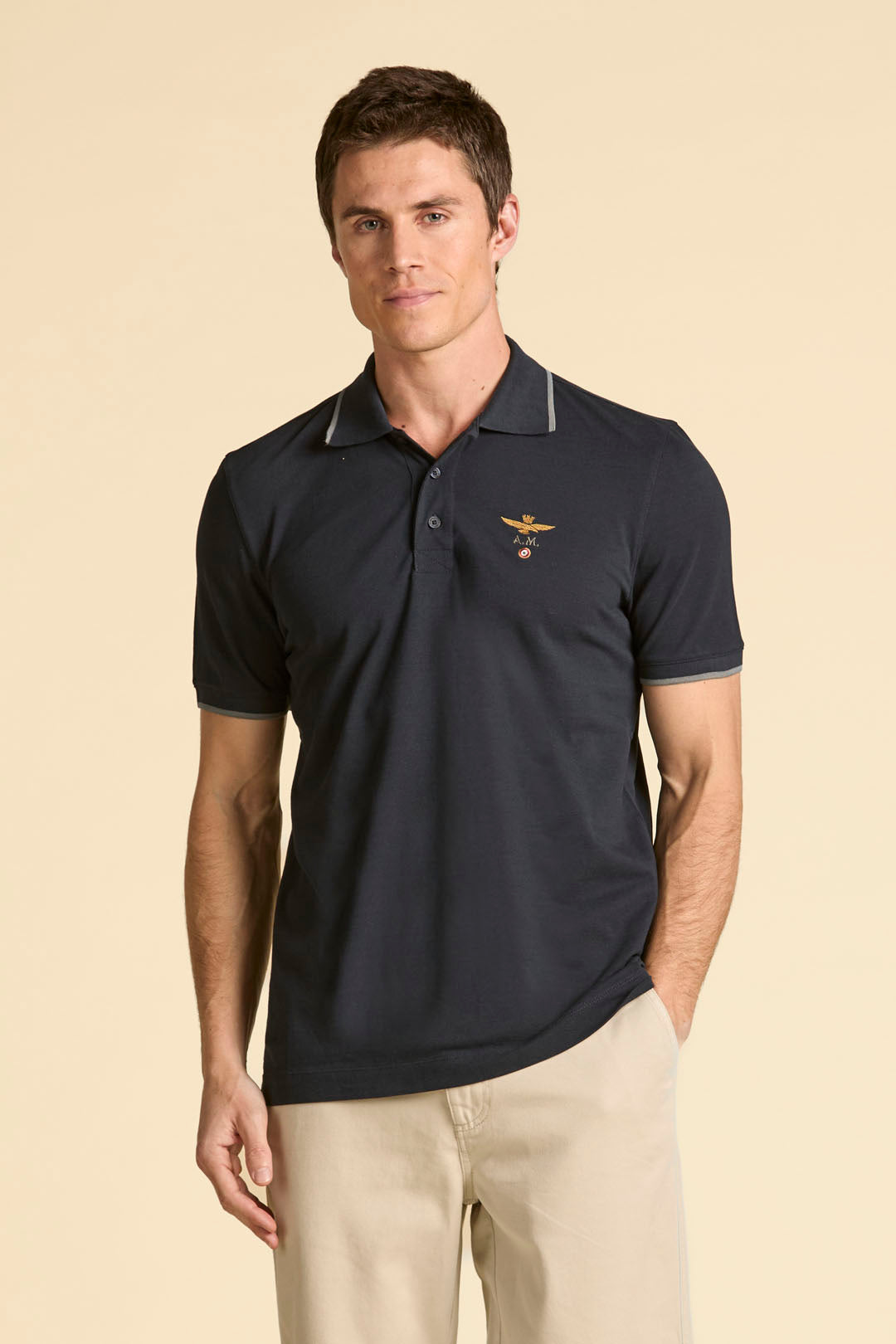 Basic short sleeve cotton polo shirt Navy