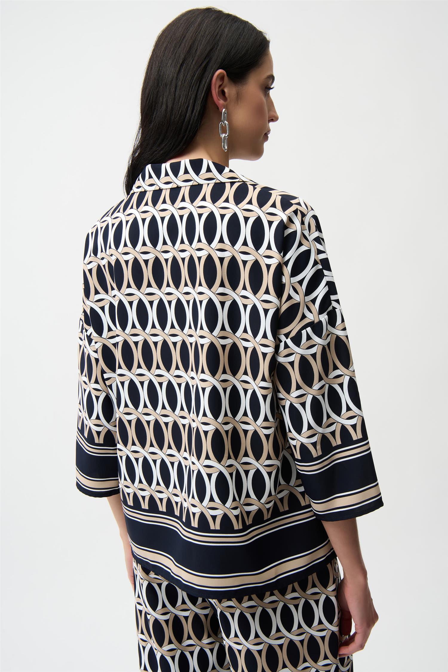 Recycled Woven Geom Print Top Midnight Blue