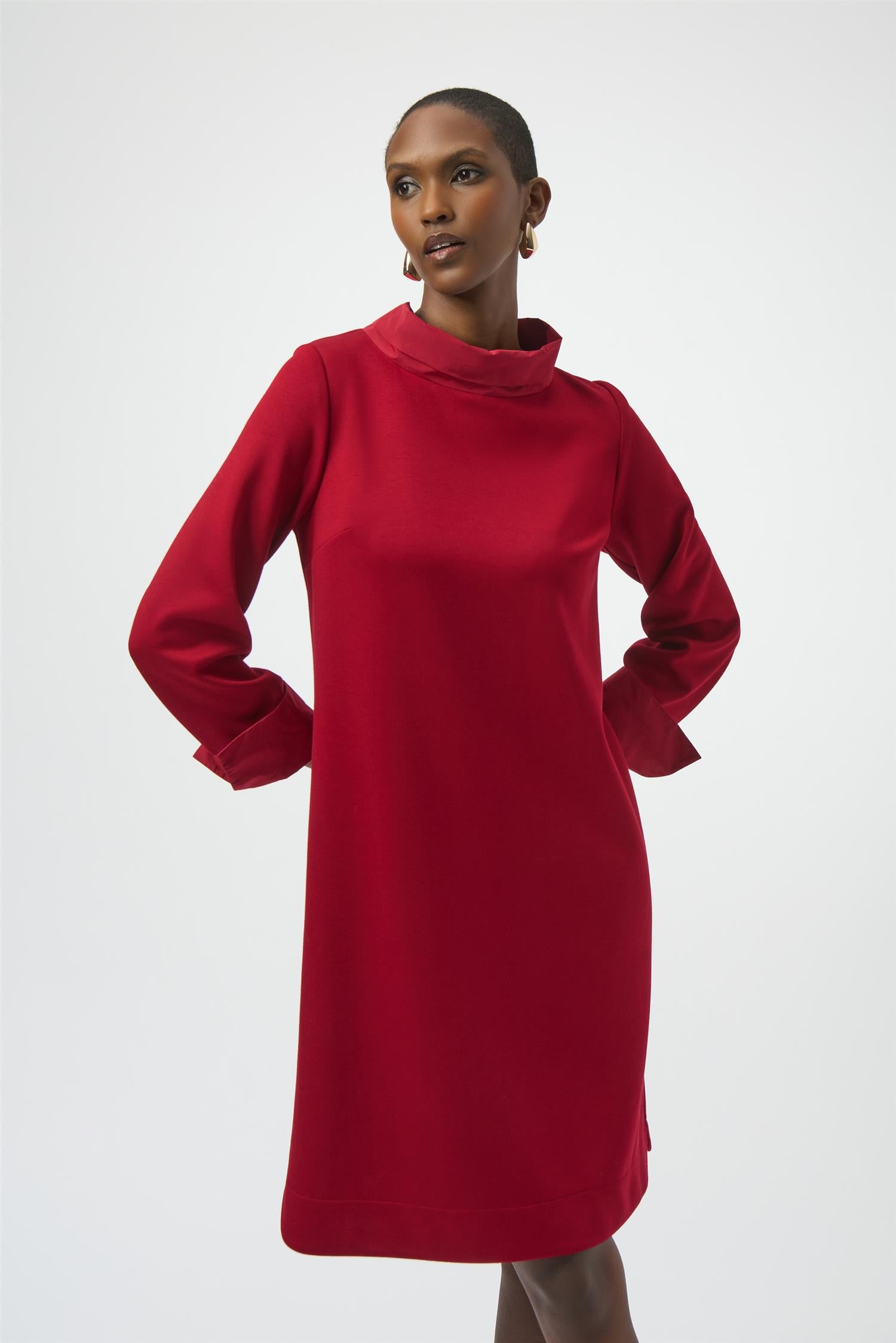Scuba Jersey & Memory Trapeze Dress Deep Cherry