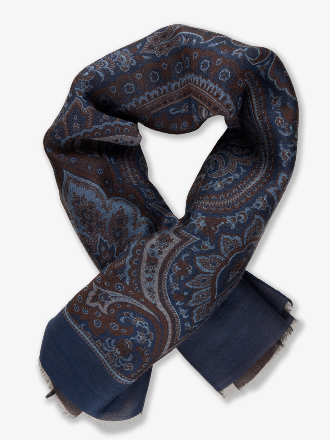 Navy pattern Wool & silk Scarf