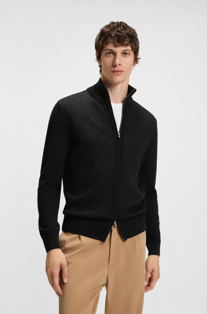 H-Idino Zip Up Wool Cardigan Black