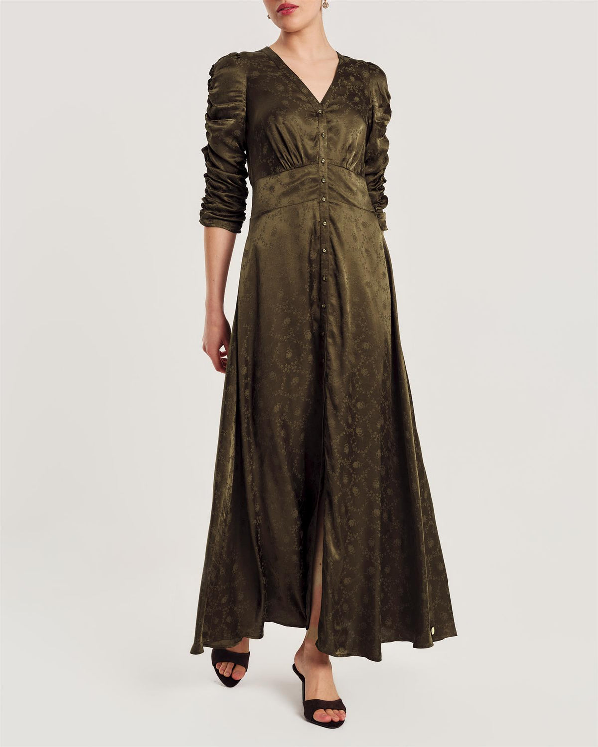 Jacquard Button-Down Dress PS-27 Forest