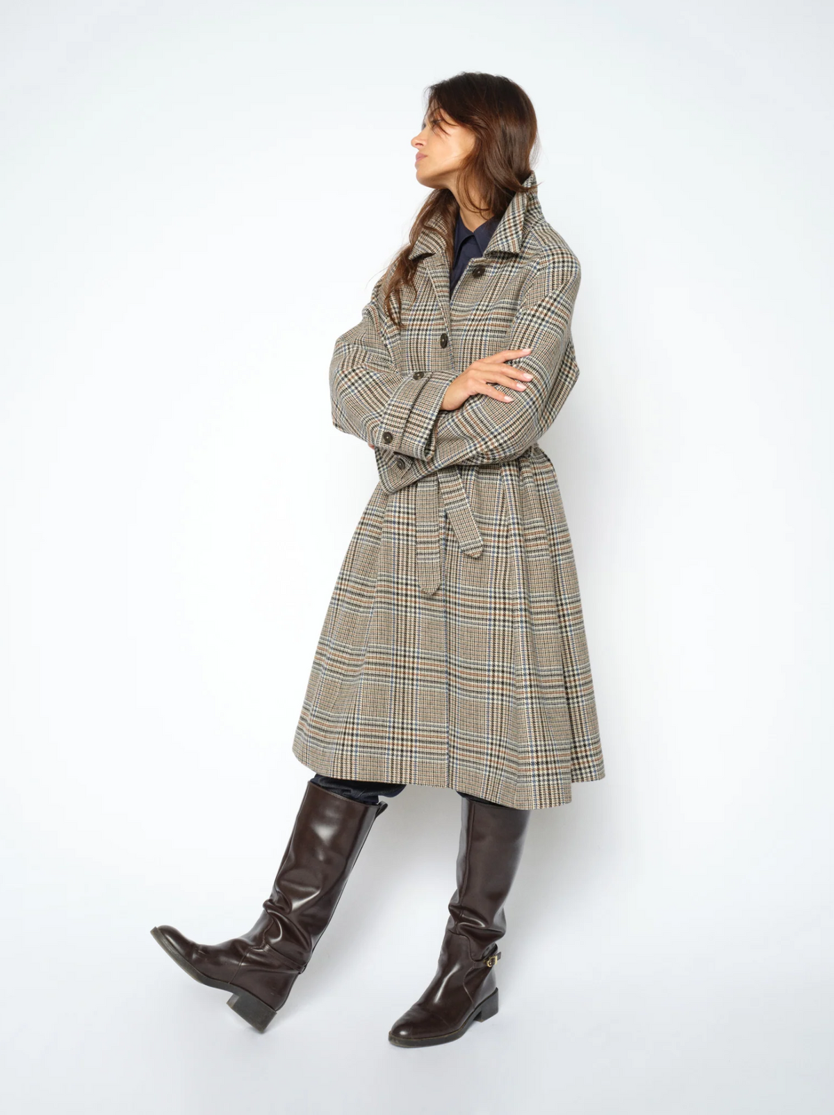 Mmselestine Check Coat Oxford Tan