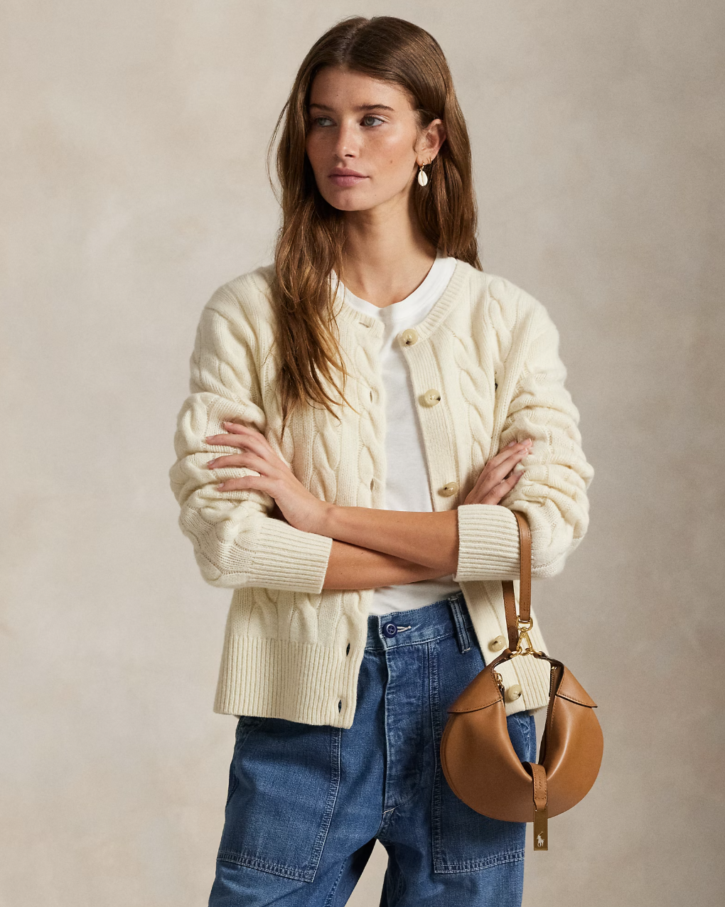 Cable Knit Wool/Cash Cardigan  Auth Cream