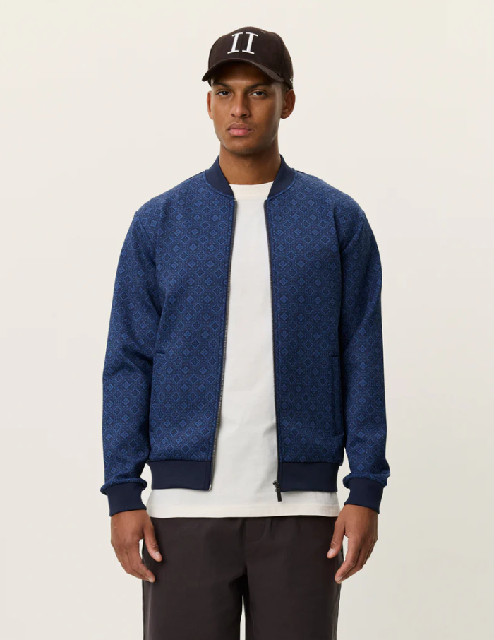 Ballier AOP Crew Bomber Jacket Dark Denim Blue