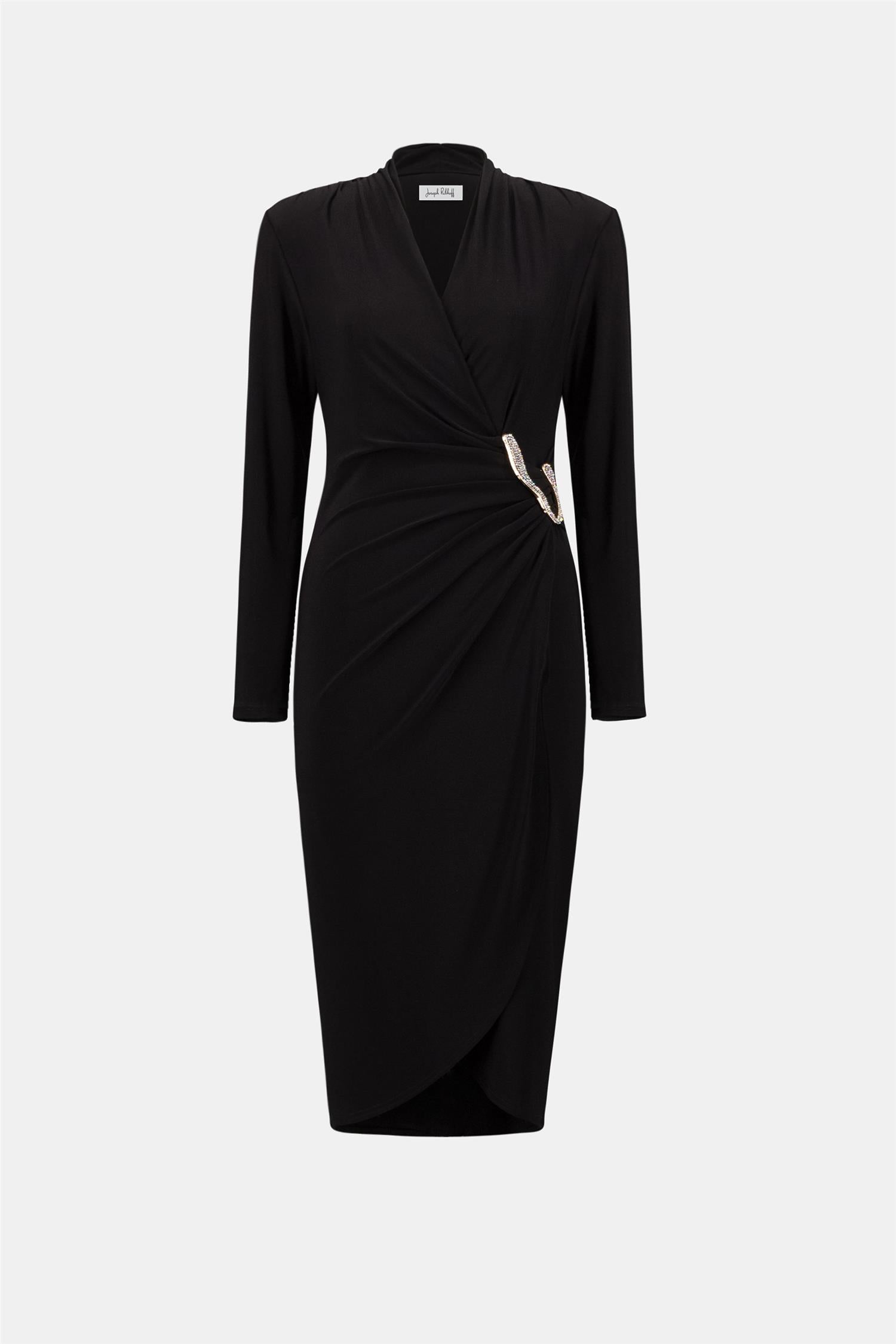 Silky Knit Sheath Wrap Dress Black