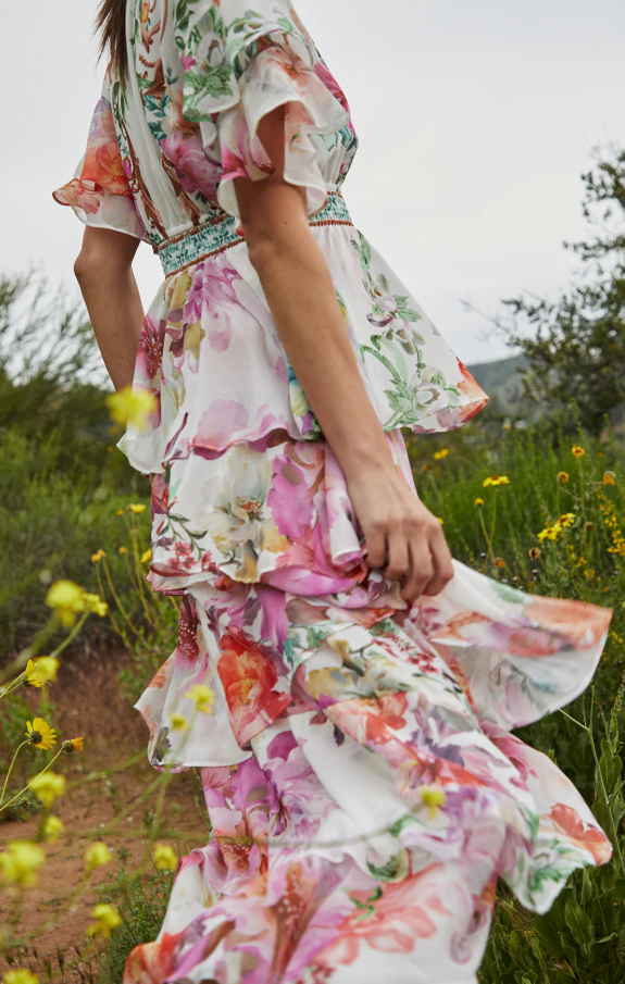 Itzayana Chiffon Maxi Dress Ivory