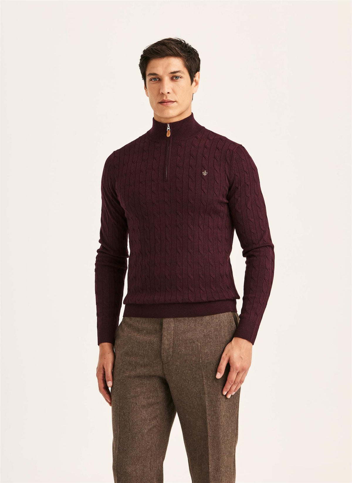 Merino Cable John Zip AW26 Wine Red