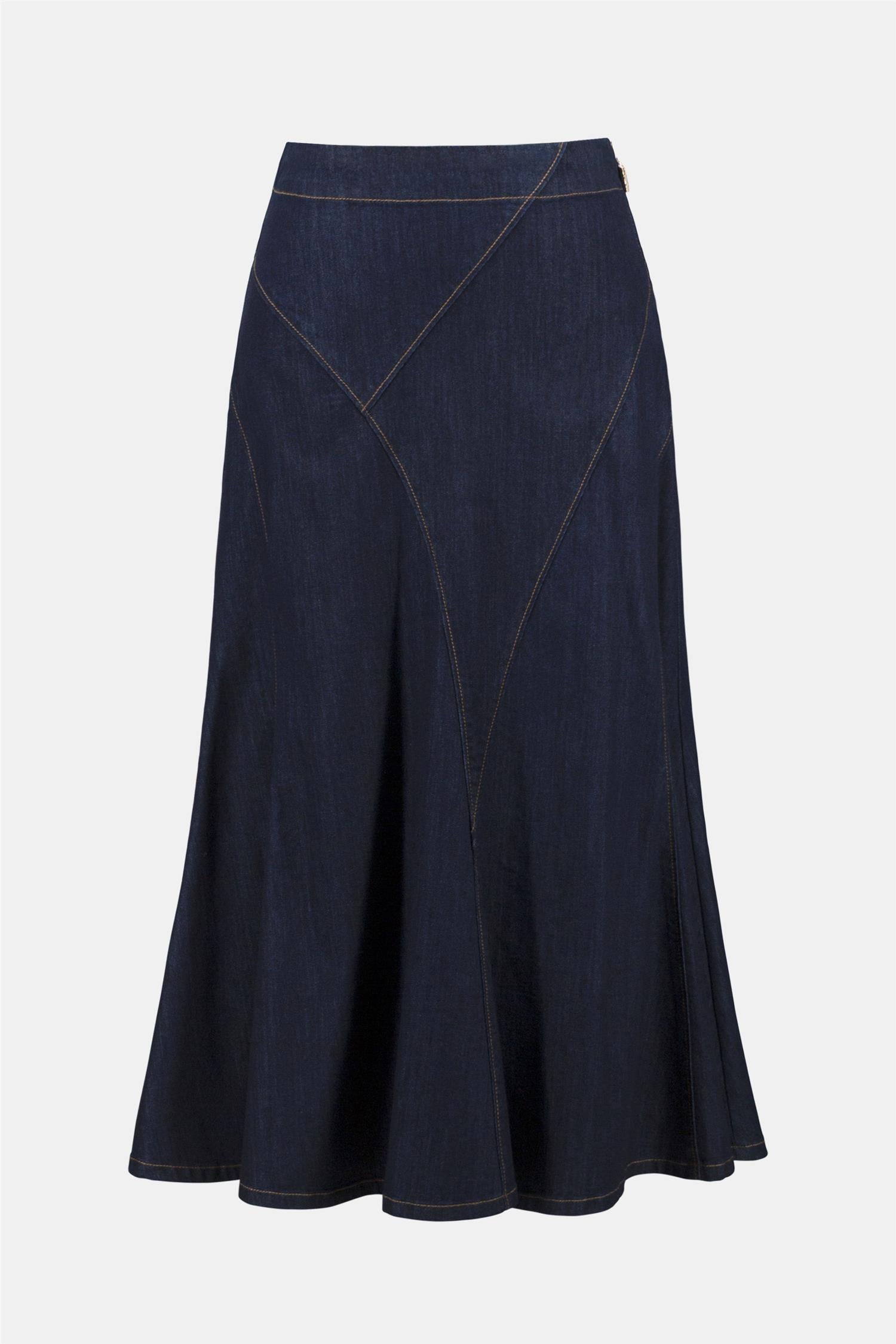 Denim Flare Skirt With Exposed Zipper Dark Denim