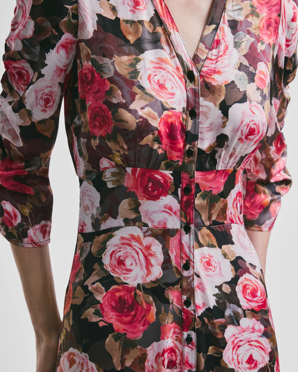 Satin Button-Down Dress PS2 Midnight Roses6