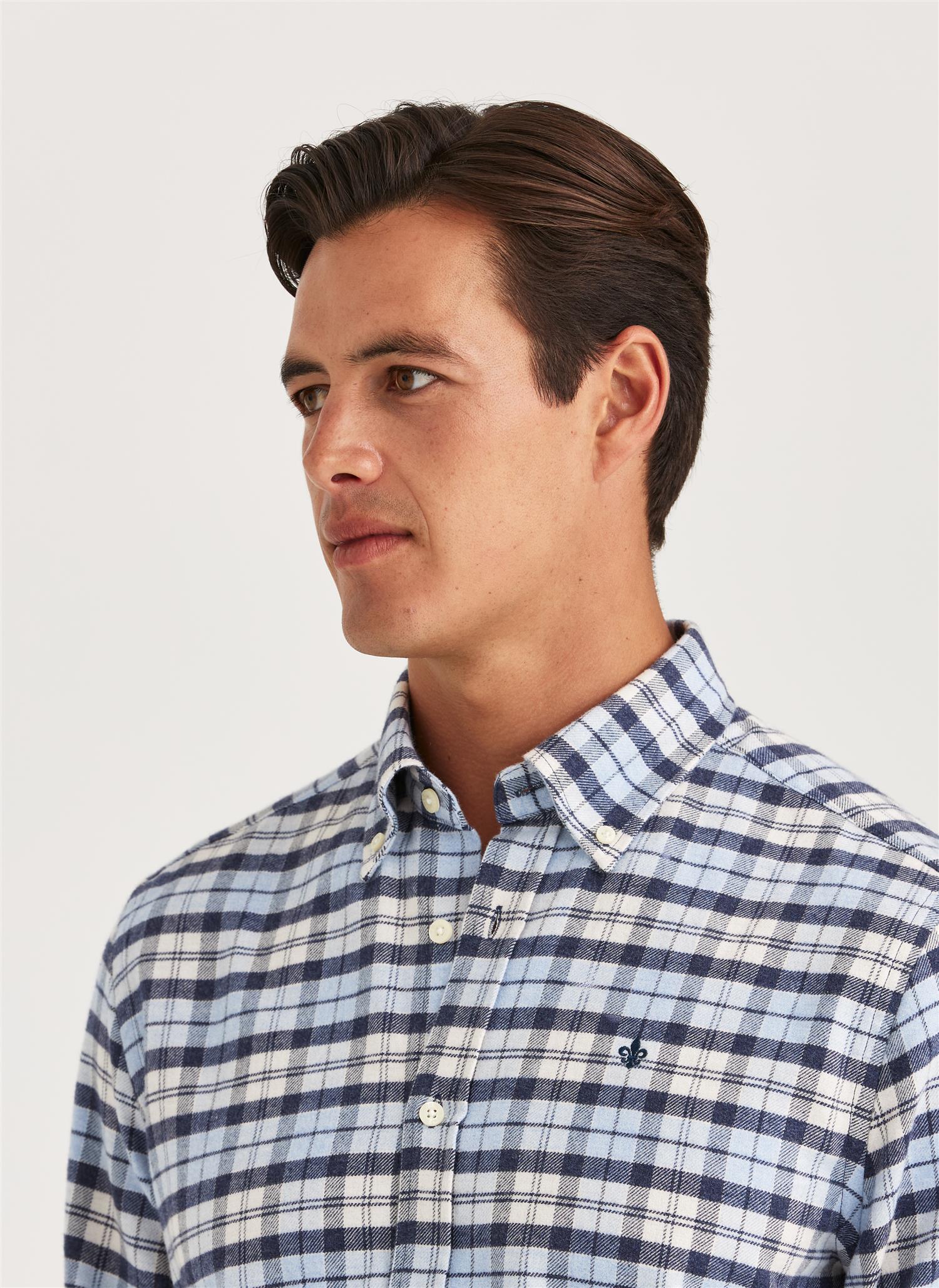 Flannel Check Shirt-Slim Fit Light Blue