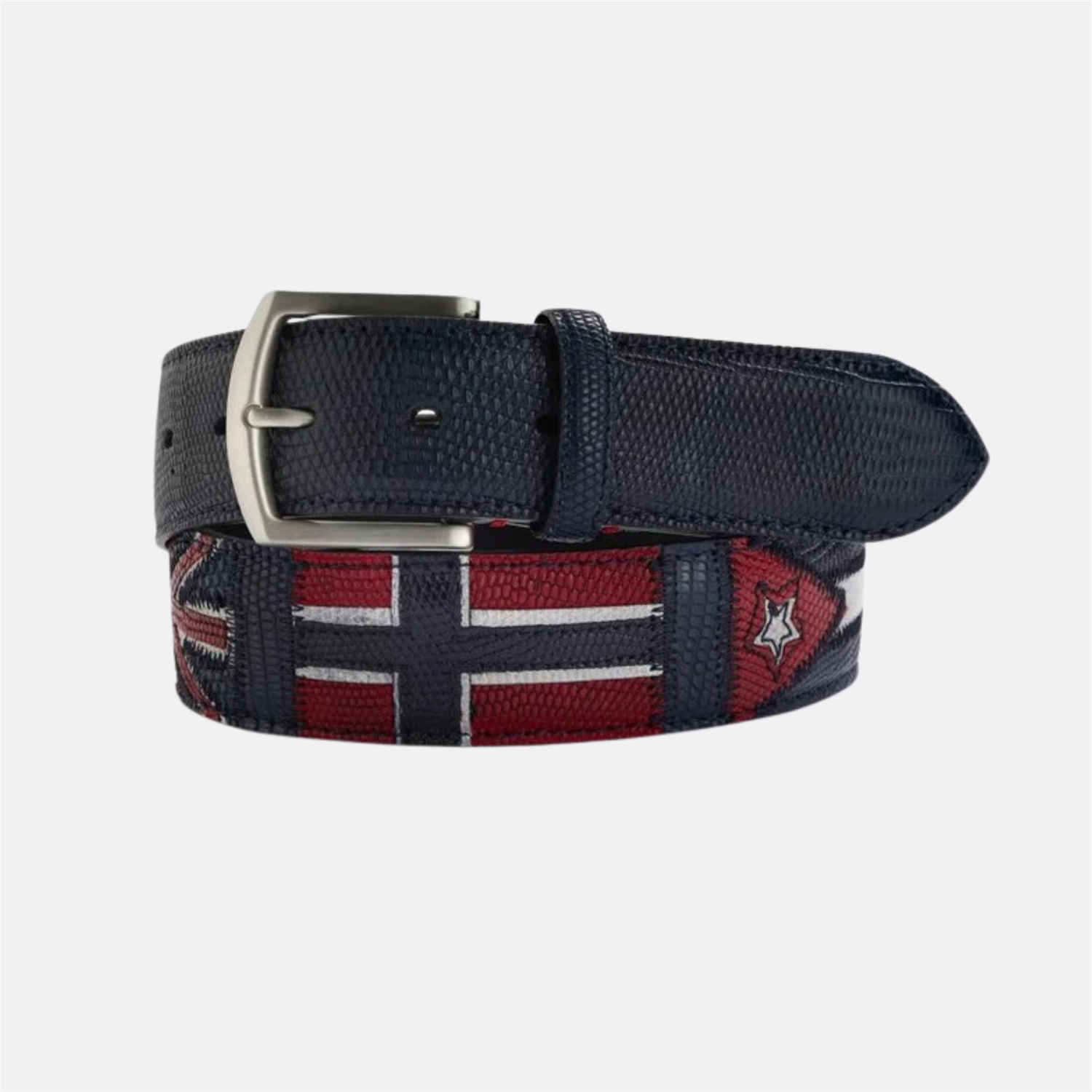 Lizard Leather Flag Belt Blue