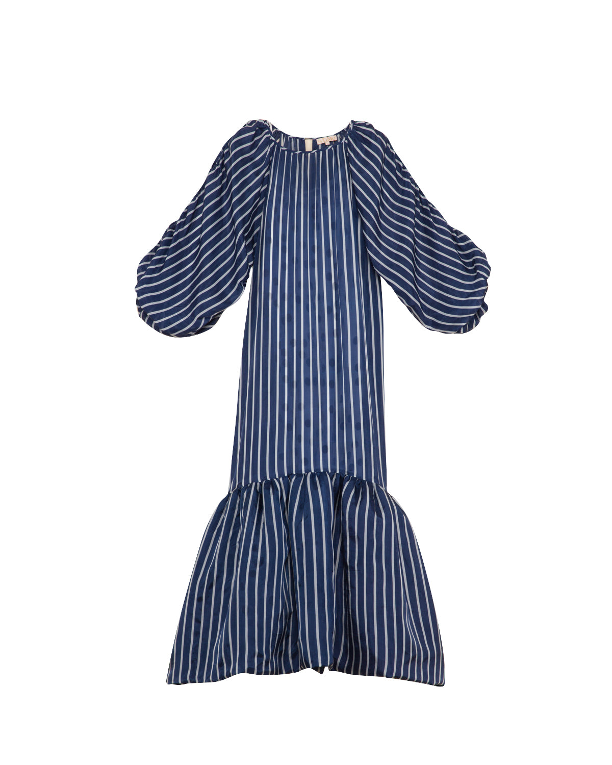 Cupro Puffed Dress-Blue Stripe