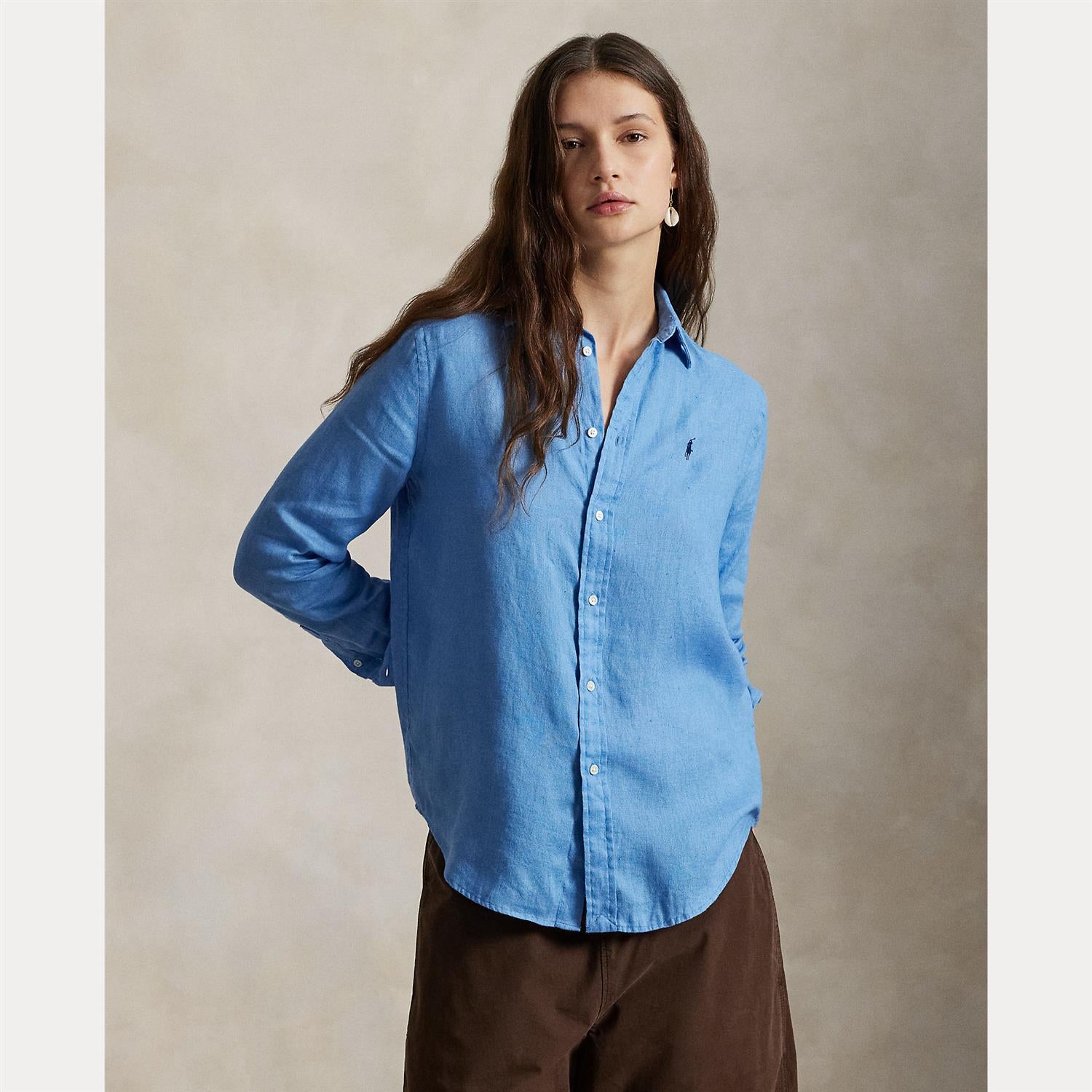 Classic-Long Sleeve-Button Front Shirt - Blue