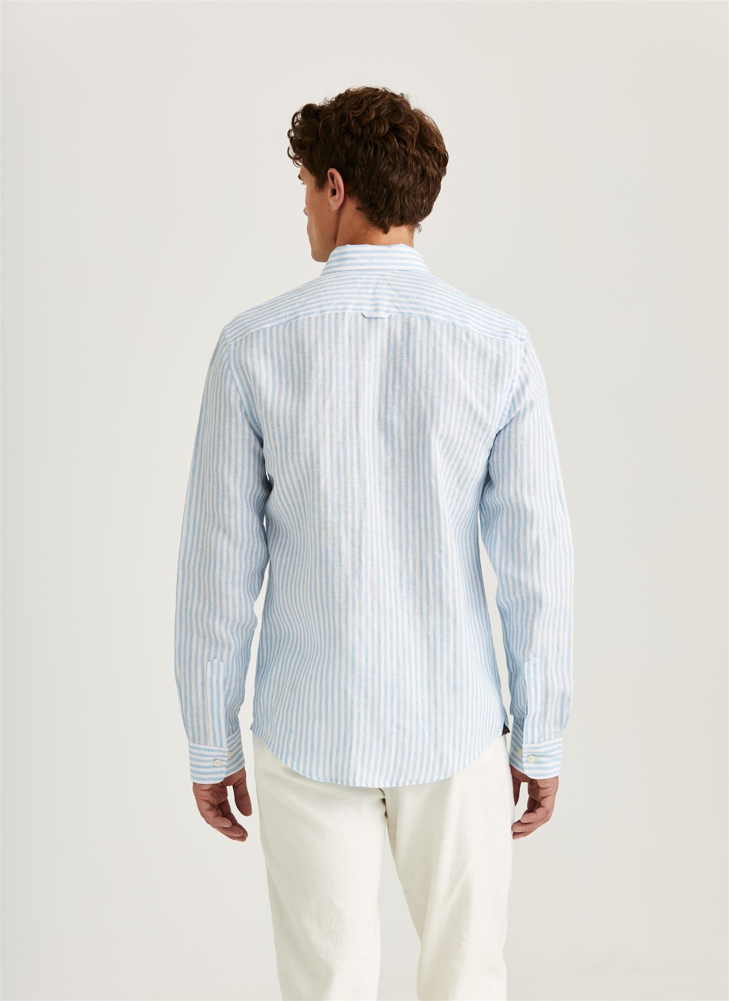 Douglas Linen Stripe Shirt-Classic Fit 56 Blue