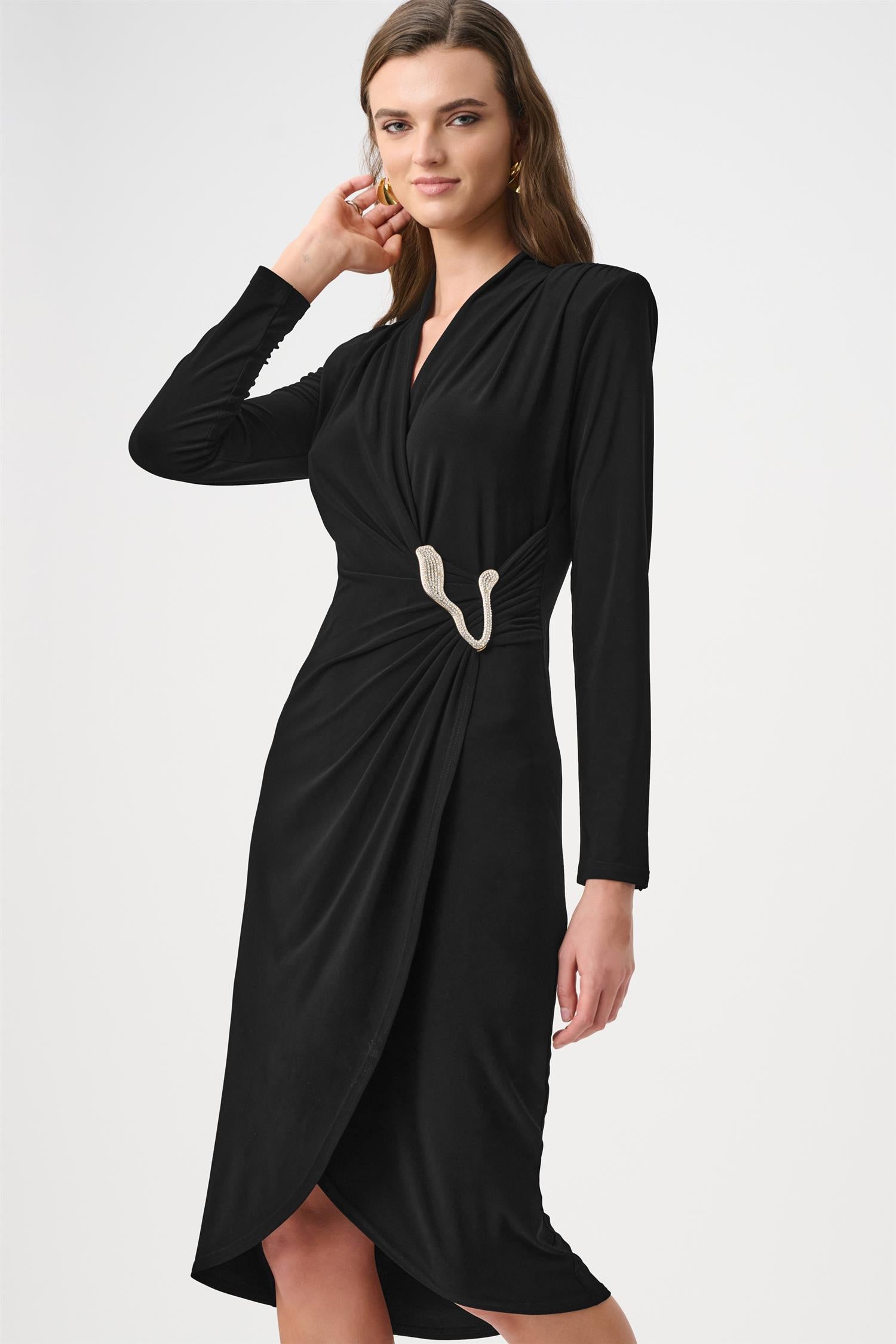 Silky Knit Sheath Wrap Dress Black