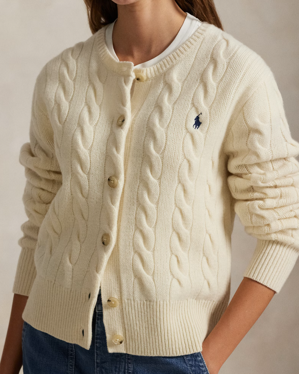 Cable Knit Wool/Cash Cardigan  Auth Cream