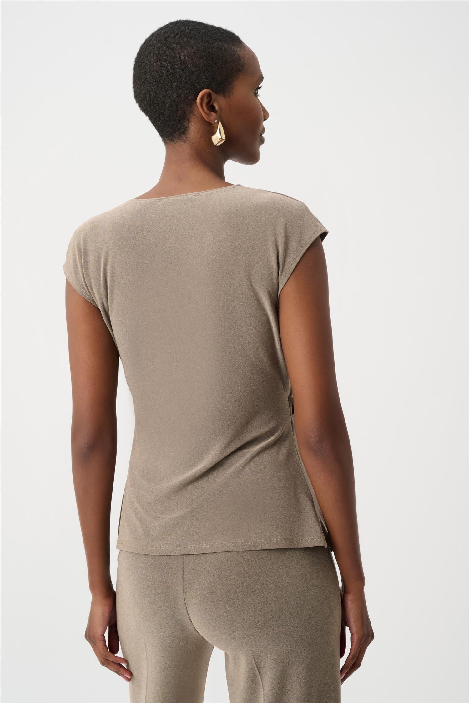 Melange Silky Knit Fitted Wrap Top Taupe