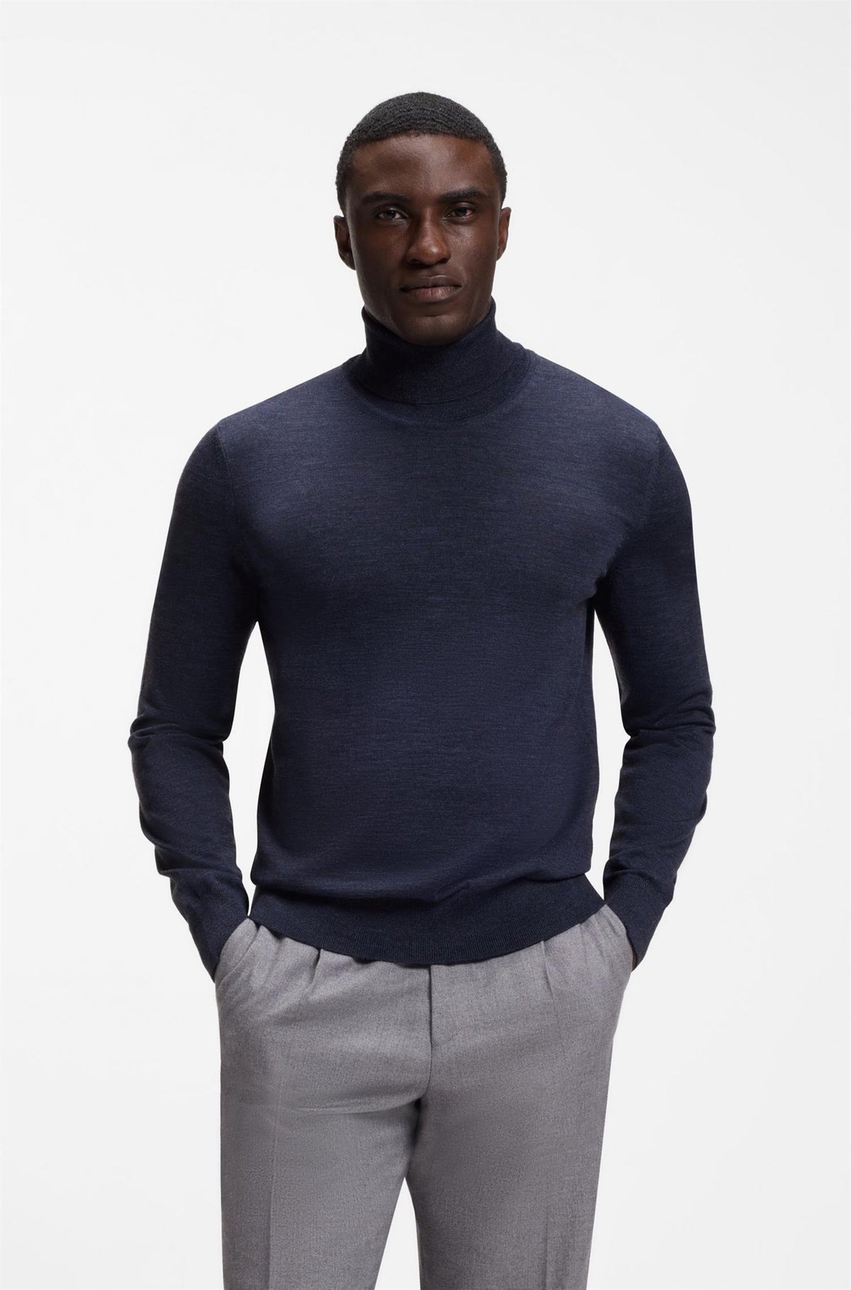 Musso Rollneck Sweater In Extra Fine Merino Wool Open Blue