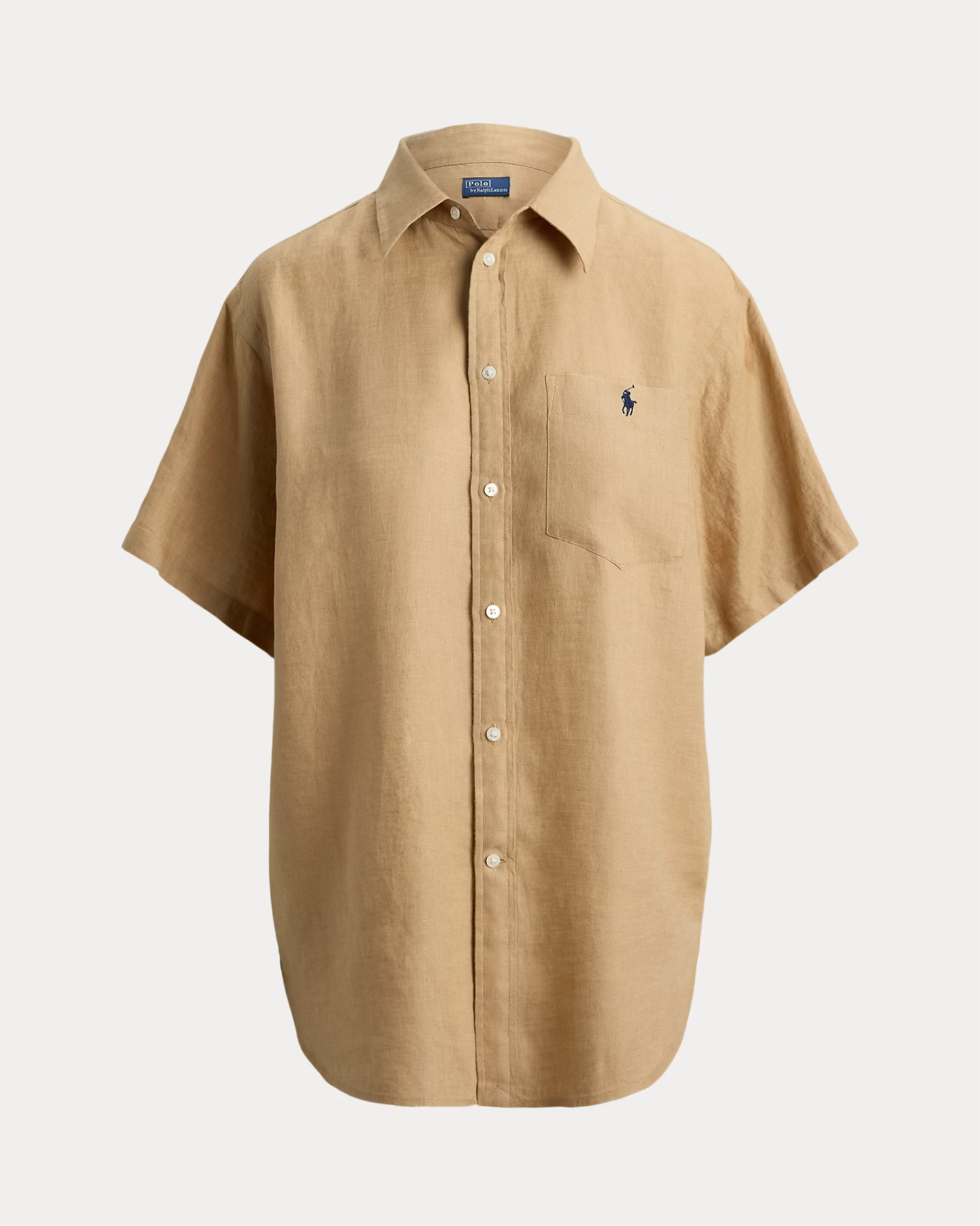 Oversized fit linen short-sleeve shirt camel