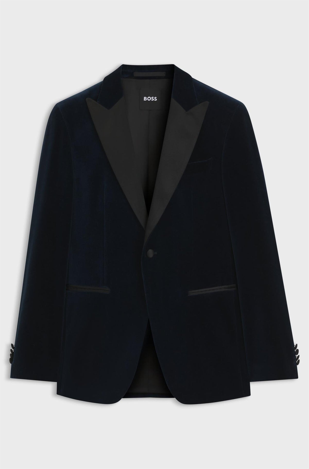 H-Hutson Slimfit Tuxedo Jacket In Cotton Velvet Dark Blue
