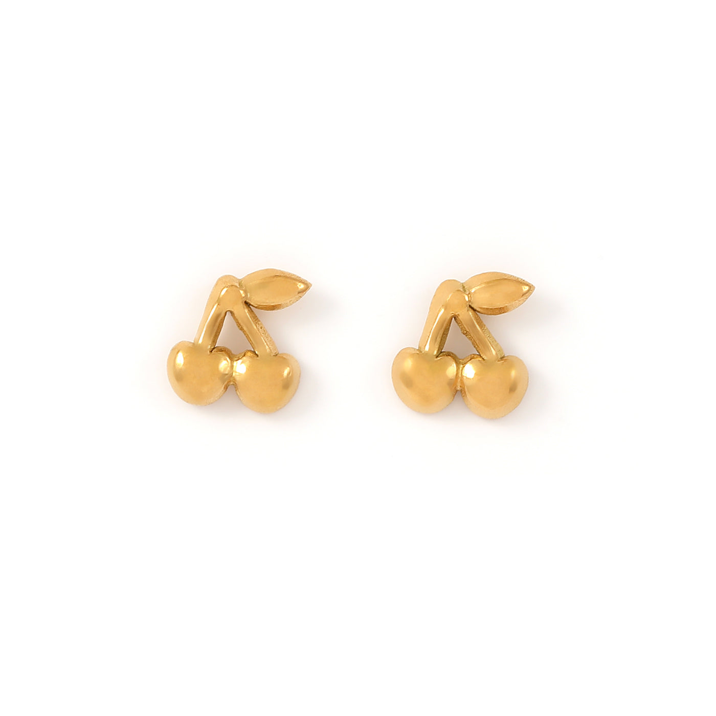 AMOUR-CHERRY STUD EARRINGS STAINLESS STEEL-GOLD
