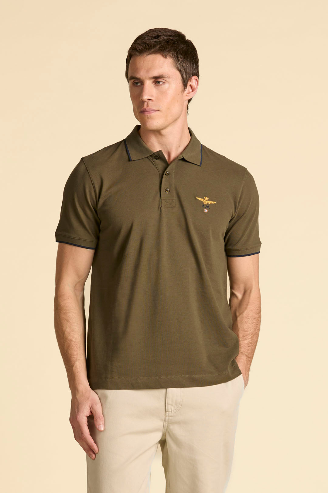 Basic short sleeve cotton polo shirt Olive