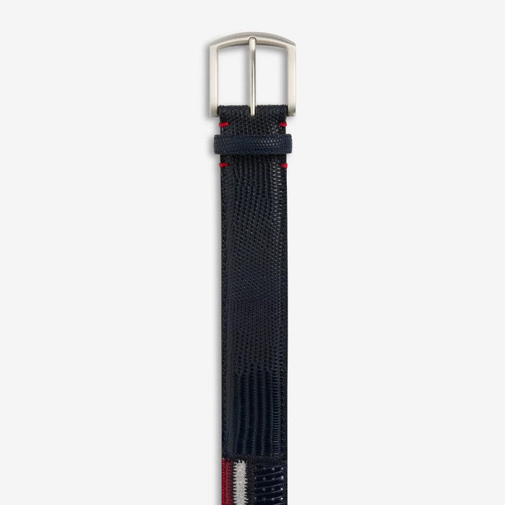 Lizard Leather Flag Belt Blue