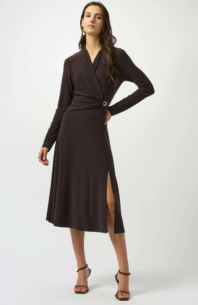 Silky Knit and Flare Wrap Dress Mocha