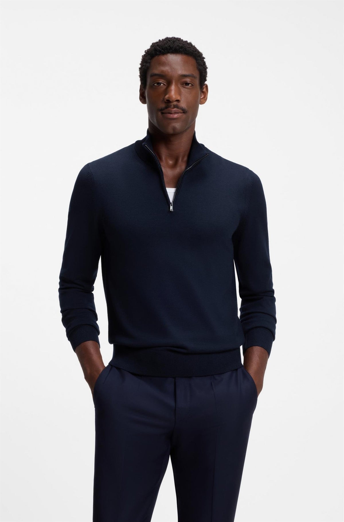 H-Ebenji Merino Wool Zip Sweater  Dark Blue