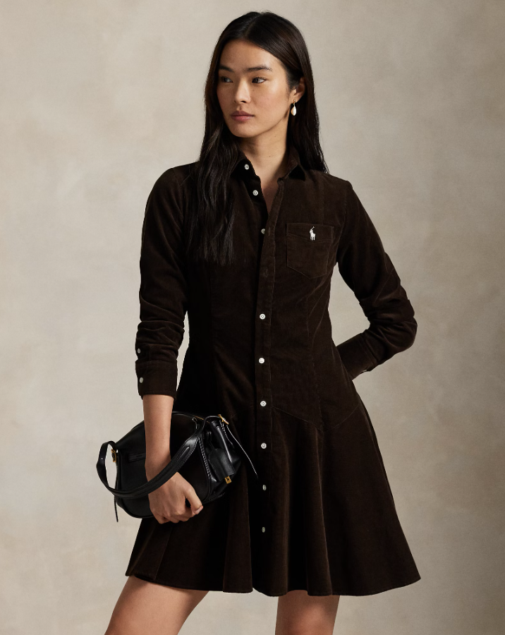 Cotton Corduroy A-line Shirtdress Dark Beech