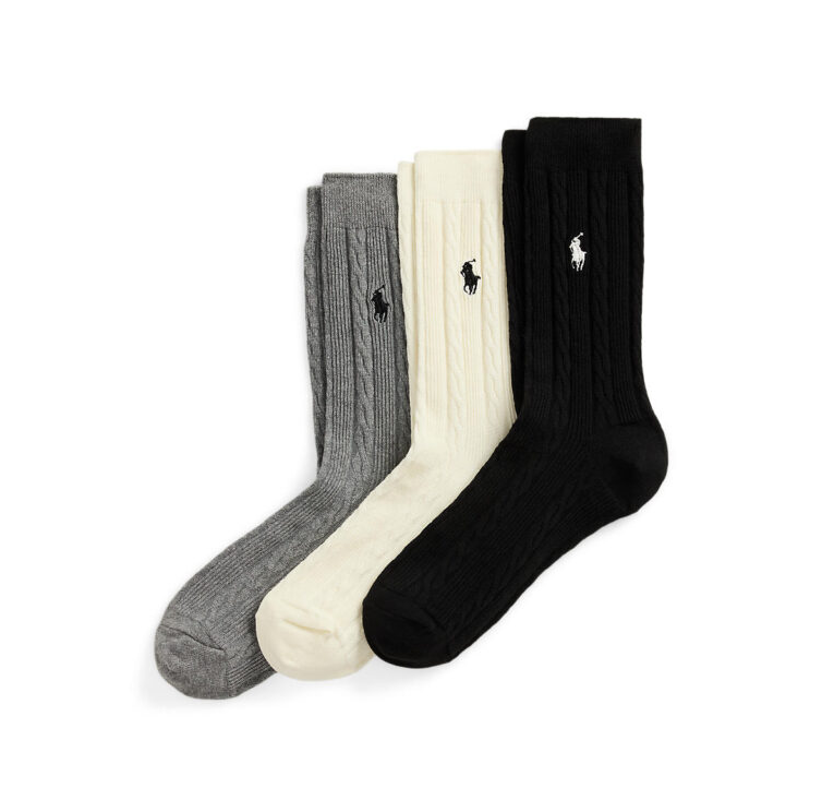 Cable-Knit Crew Sock 3-pack Black
