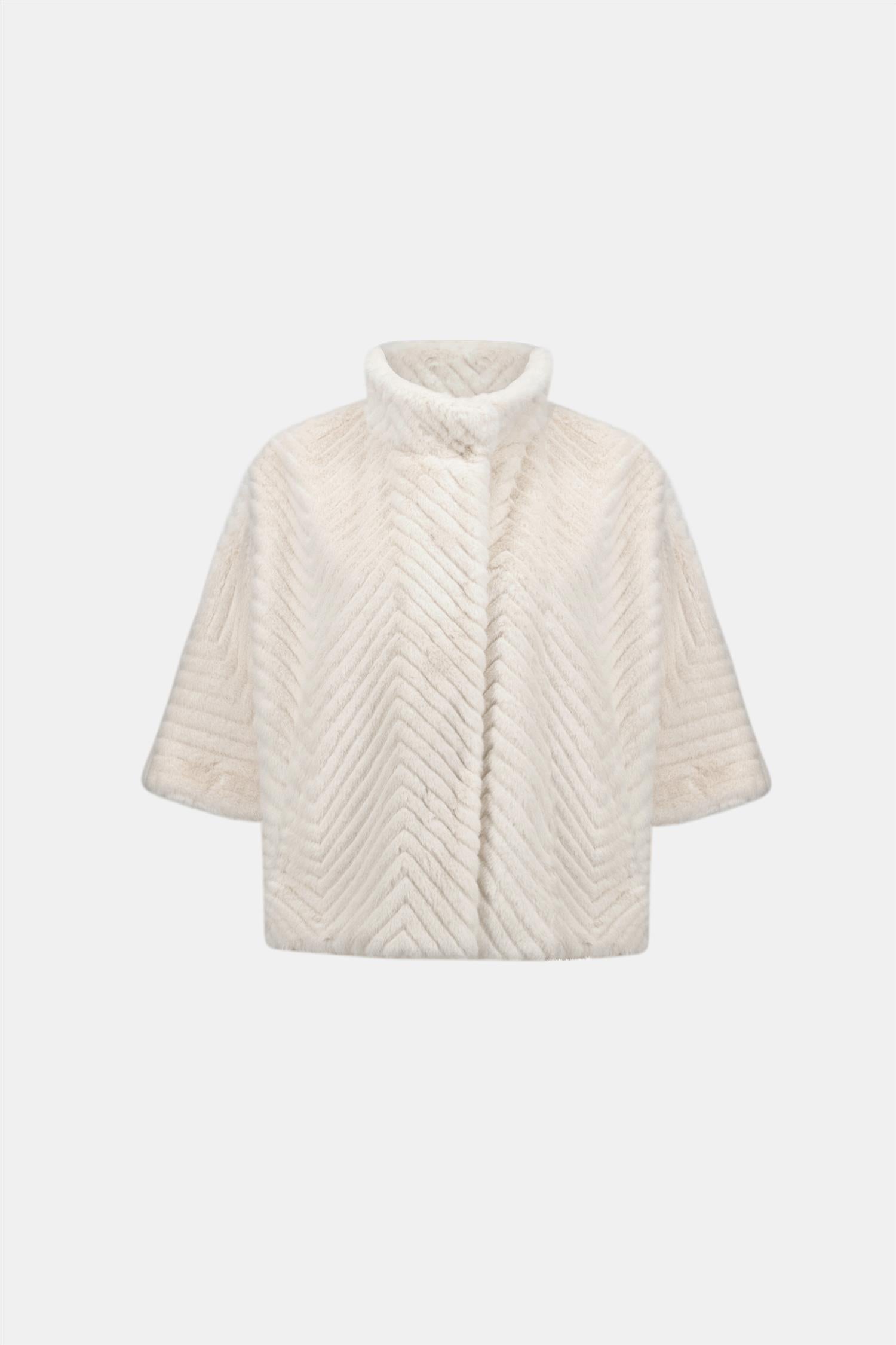 Chevron Faux Fur Cape-Style Jacket Cream