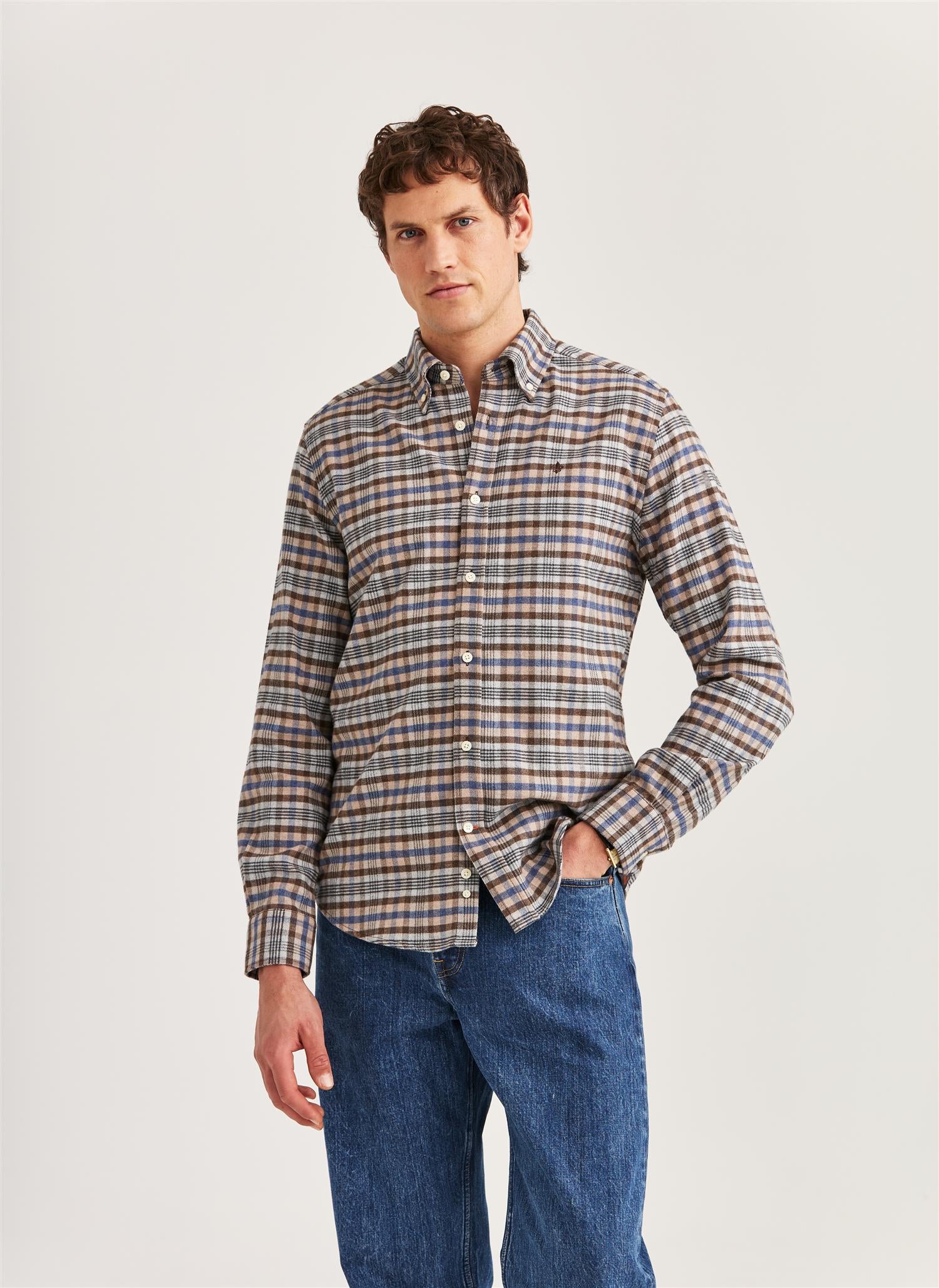 Flannel Check Shirt-Slim Fit Brown