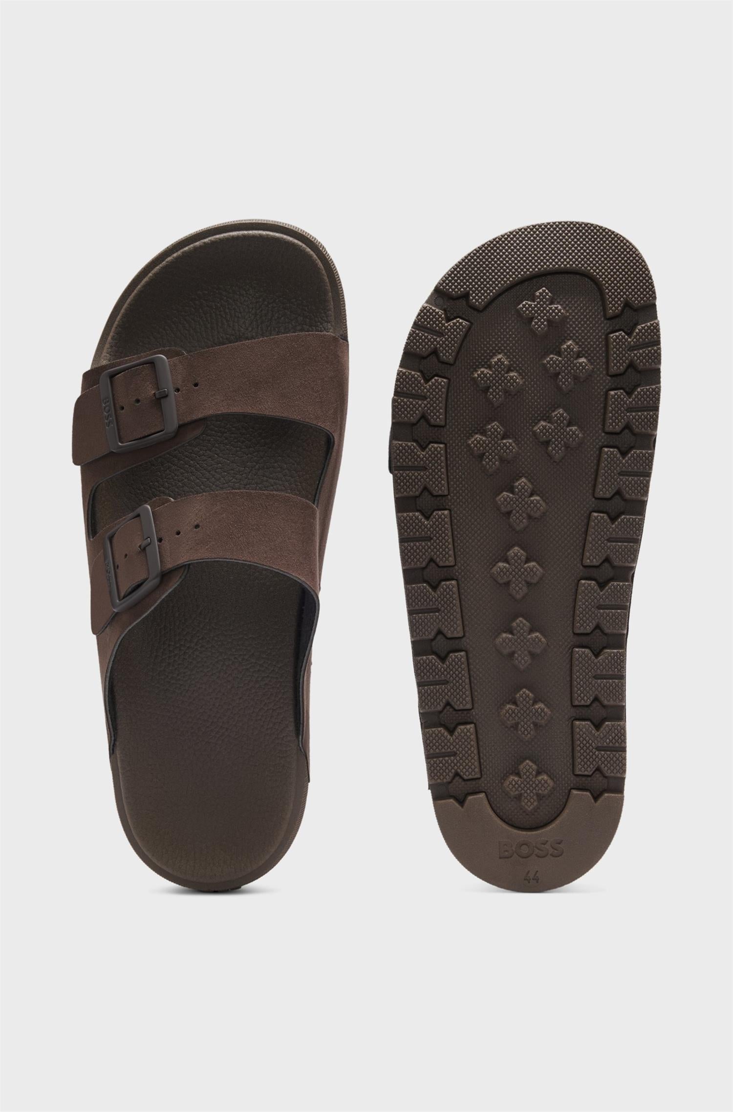 Twin-strap slides with branded buckles Surfley