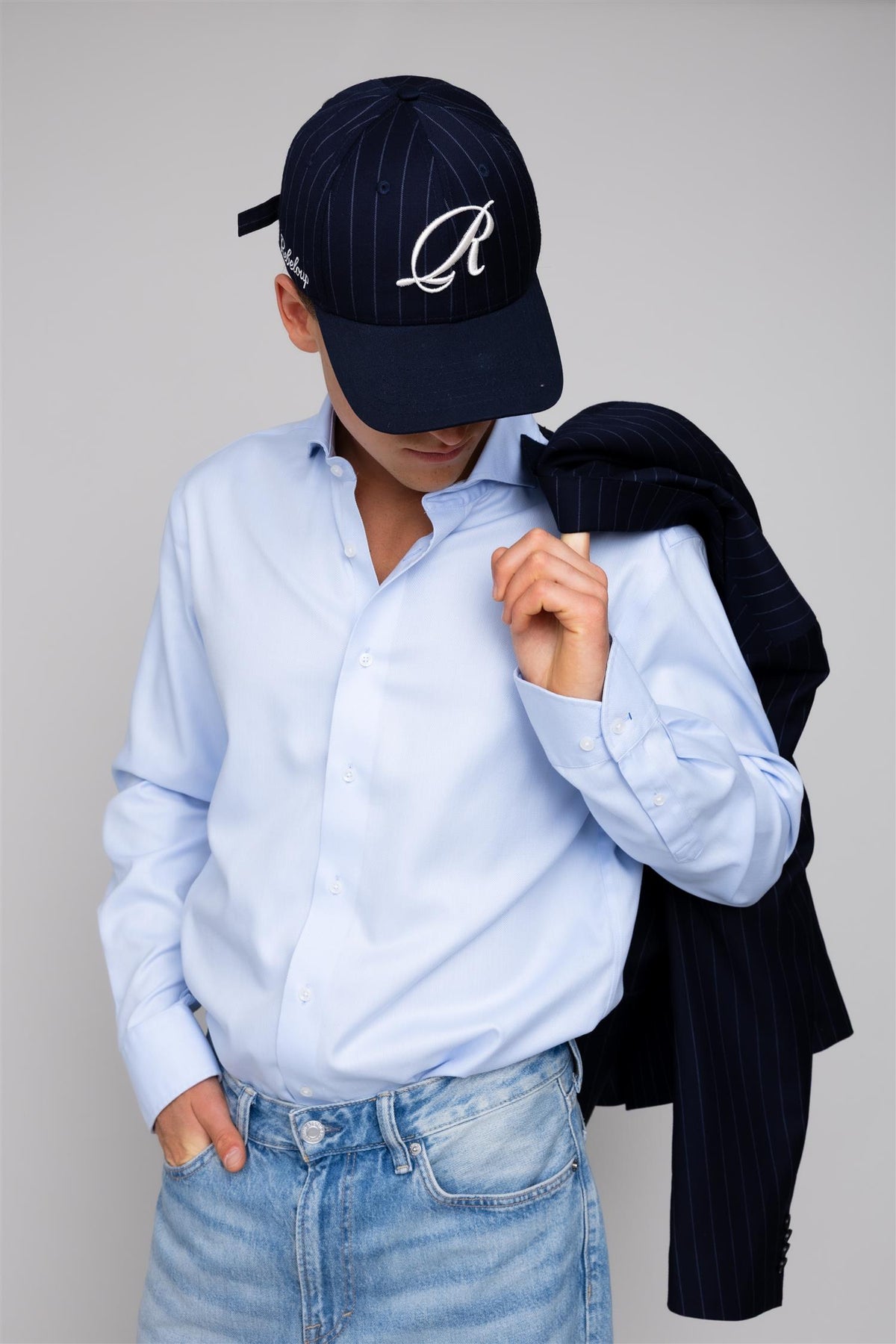 Rebeloup Pinstripe Logo Caps Navy
